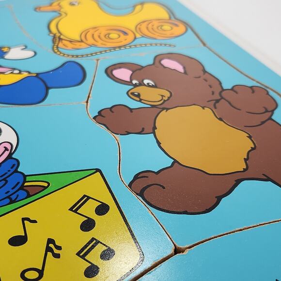 Vintage 1986 Playskool Wooden Puzzle “Playthings” 4-Piece Toy Theme - Picture 9 of 9